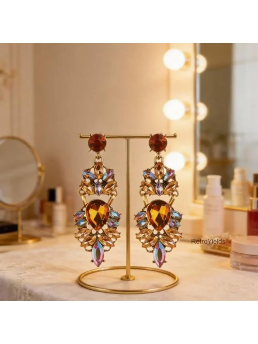 Oversized Rhinestone Chandelier Earrings Dangle Statement Jewelry for Women